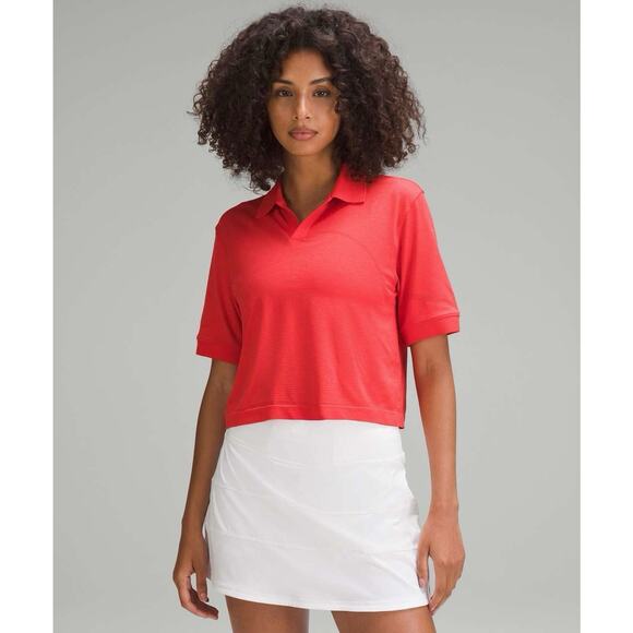 Lululemon Sz 0 Swiftly Tech Relaxed-Fit Polo Shirt Cropped Hot Heat / Red Glow - Picture 1 of 13